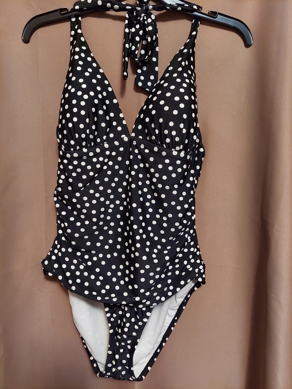 Chaps Black & White Polka Dot One-Piece Swimsuit – Size 12